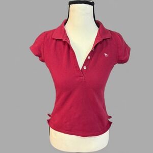 Abercrombie Kids Girls Red‎ Short Sleeve Polo Shirt Embroidered Moose Size L